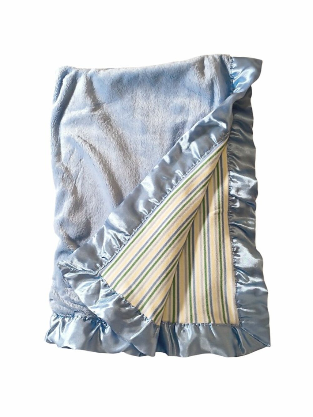 U.S. Polo Assn. Layette Blue Striped Satin Baby Security Lovey Blanket 27" X 39"